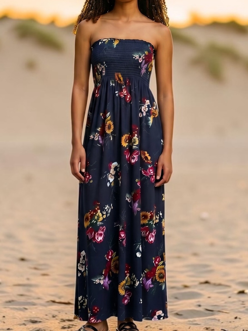 Vintage Planet Gold Women’s Floral Maxi Dress in Black, Size: Small
